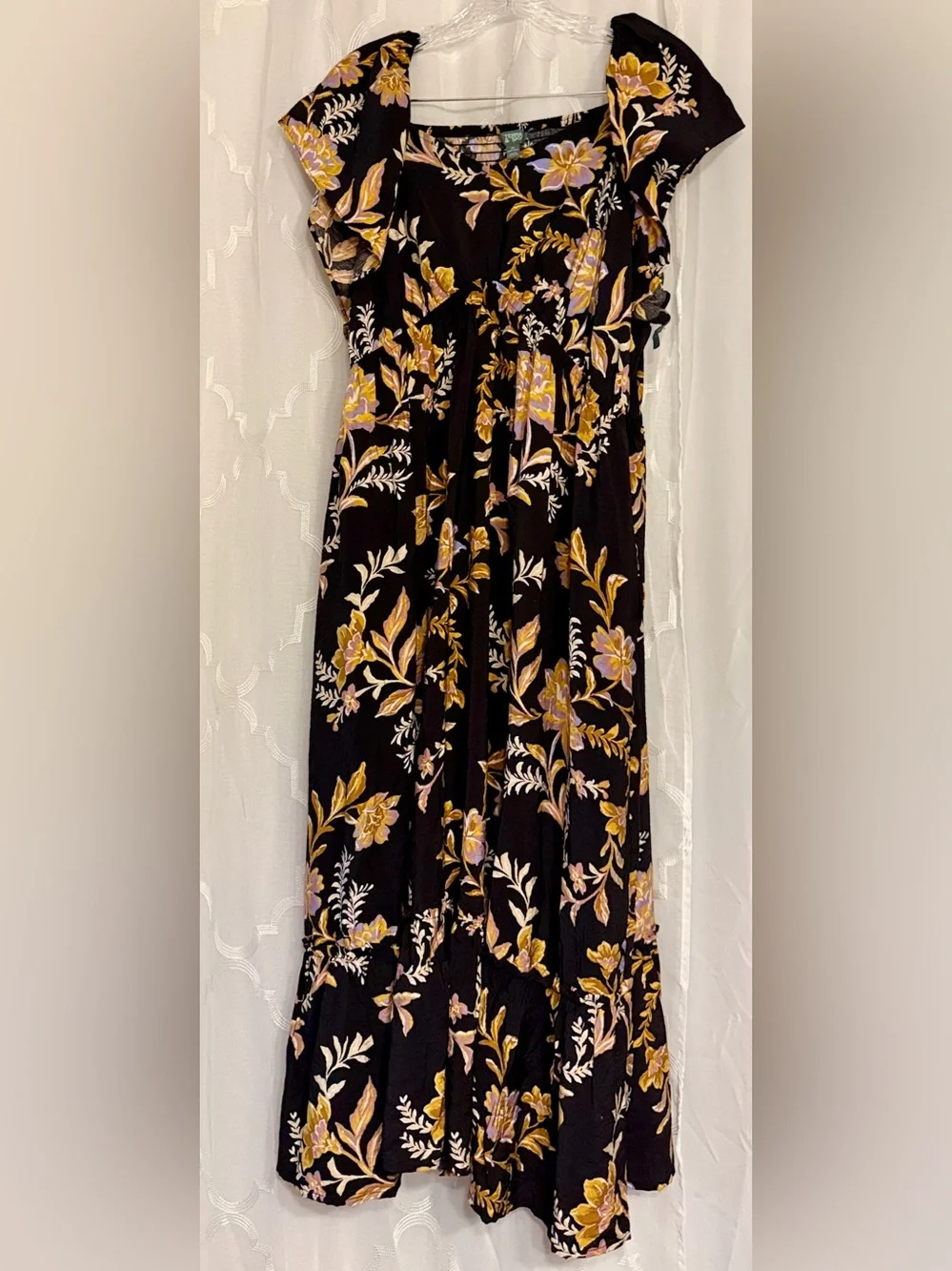NWT Terra & Sky Black Floral Flutter Sleeve Midi Dress 2X - Picture 6 of 13